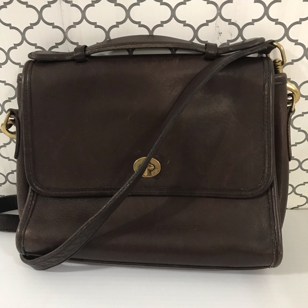 Vintage Coach 9870 Classic Brown Leather Crossbody Bag - Picture 2 of 13